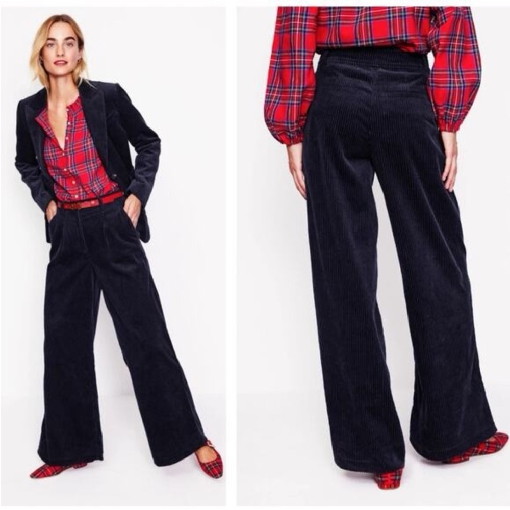 Boden Navy Blue Chiswick Corduroy Wide Leg Trouser Pants Size 12
